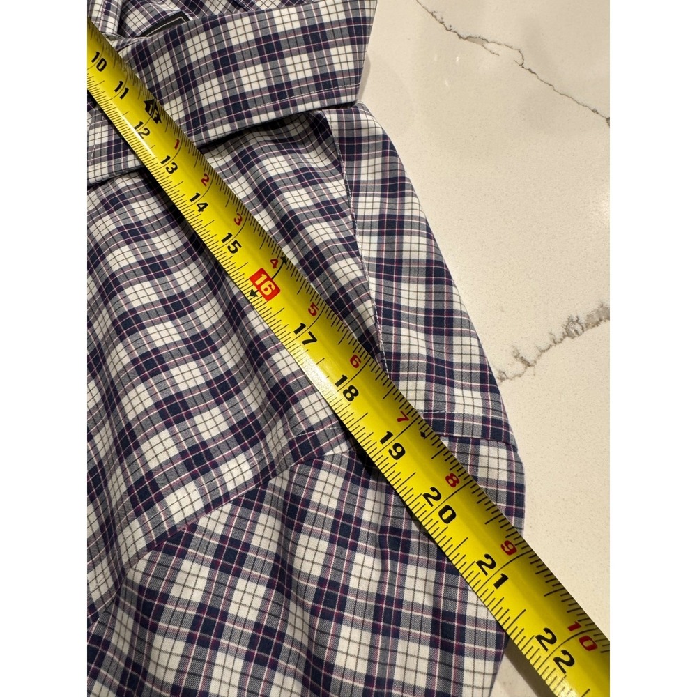 Jos A Bank Traveler Mens XL Slim Fit Plaid Button Down Shirt Navy White Cotton - Picture 5 of 7
